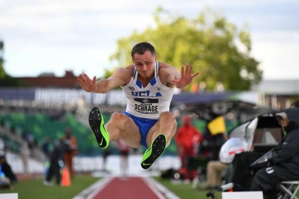Harrison Schrage of the UCLA Bruins competes in the long jump during the Division I Men's and Women's Outdoor Track & Field Championships held at...