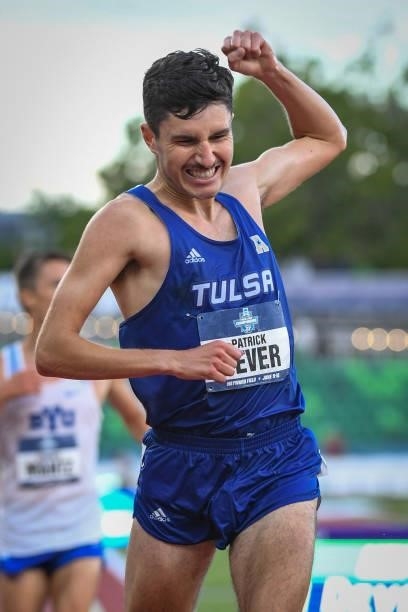 Patrick Dever of the Tulsa Golden Hurricanes celebrates as he wins the 10,000 meters during the Division I Men's and Women's Outdoor Track & Field...