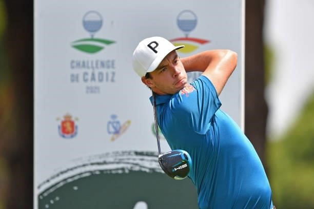 Victor Pastor of Spain tees off on the first hole during Day One of the Challenge de Cadiz at Iberostar Real Club de Golf Novo Sancti Petri on June...