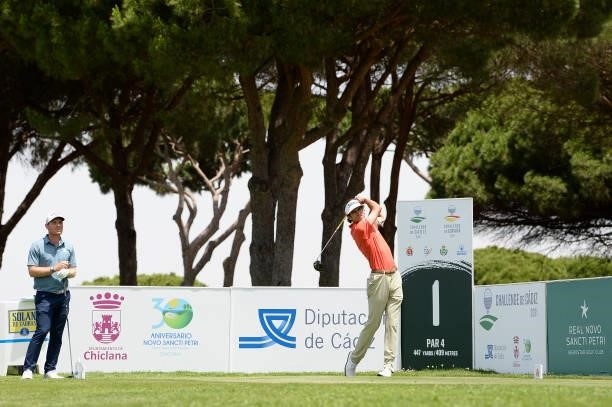 Pedro Oriol of Spain tees off on the first hole during Day One of the Challenge de Cadiz at Iberostar Real Club de Golf Novo Sancti Petri on June 10,...