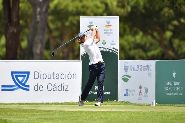 Alvaro Muller of Spain tees off on the first hole during Day One of the Challenge de Cadiz at Iberostar Real Club de Golf Novo Sancti Petri on June...