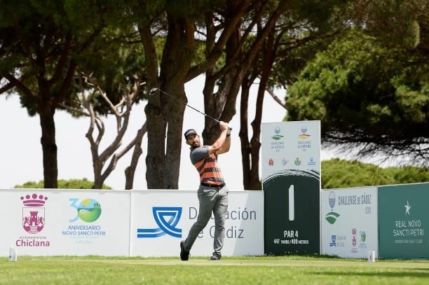 Allen John of Germany tees off on the first hole during Day One of the Challenge de Cadiz at Iberostar Real Club de Golf Novo Sancti Petri on June...