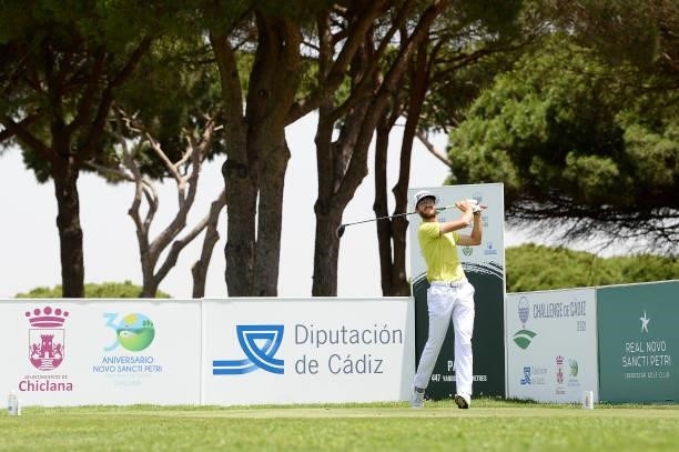 Lucas Vacarisas of Spain tees off on the first hole during Day One of the Challenge de Cadiz at Iberostar Real Club de Golf Novo Sancti Petri on June...