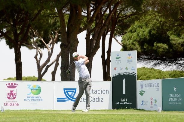 Jacques Blaauw of the Republic of South Africa tees off on the first hole during Day One of the Challenge de Cadiz at Iberostar Real Club de Golf...