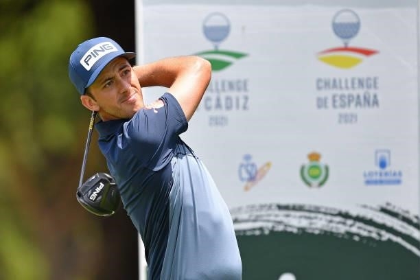 Scott Fernandez of Spain tees off on the first hole during Day One of the Challenge de Cadiz at Iberostar Real Club de Golf Novo Sancti Petri on June...