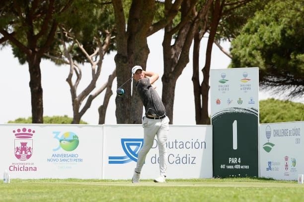 Niklas Norgaard Moller of Denmark tees off on the first hole during Day One of the Challenge de Cadiz at Iberostar Real Club de Golf Novo Sancti...