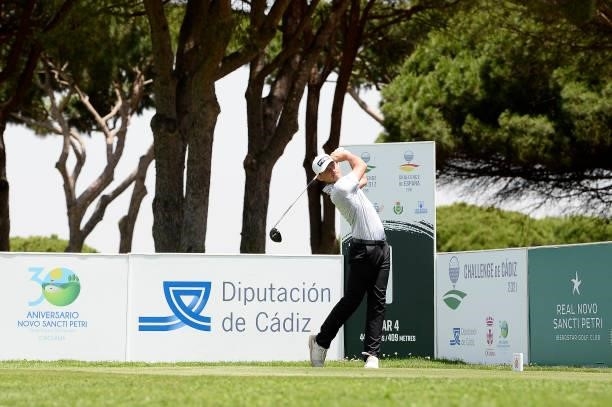 Anton Karlsson of Sweden tees off on the first hole during Day One of the Challenge de Cadiz at Iberostar Real Club de Golf Novo Sancti Petri on June...