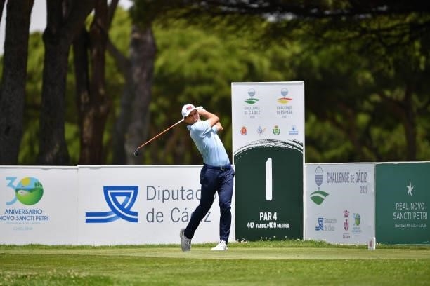 Alan De Bondt of Belgium tees off on the first hole during Day One of the Challenge de Cadiz at Iberostar Real Club de Golf Novo Sancti Petri on June...