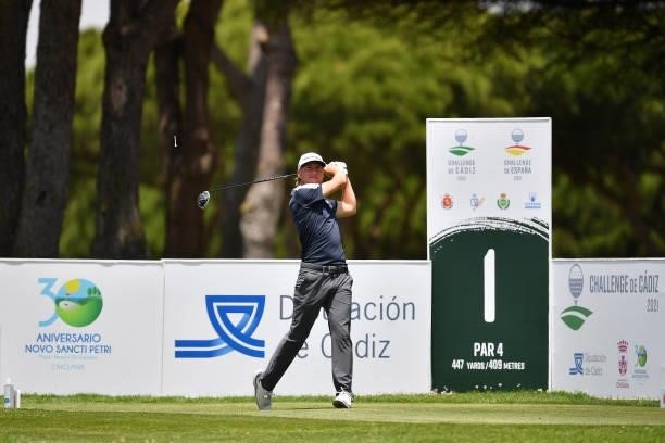 Matias Honkala of Finland tees off on the first hole during Day One of the Challenge de Cadiz at Iberostar Real Club de Golf Novo Sancti Petri on...