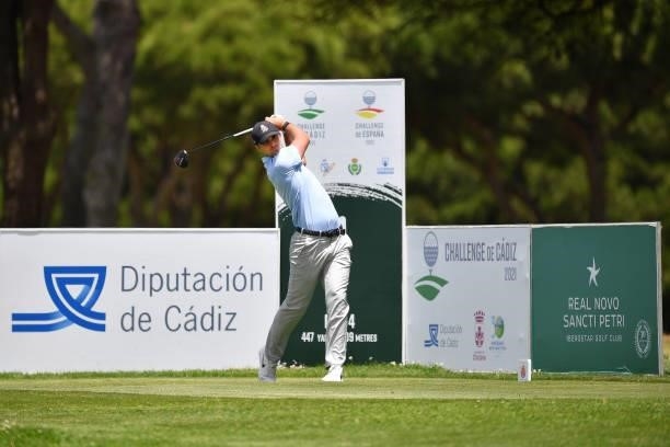Conor ORourke of Ireland tees off on the first hole during Day One of the Challenge de Cadiz at Iberostar Real Club de Golf Novo Sancti Petri on June...