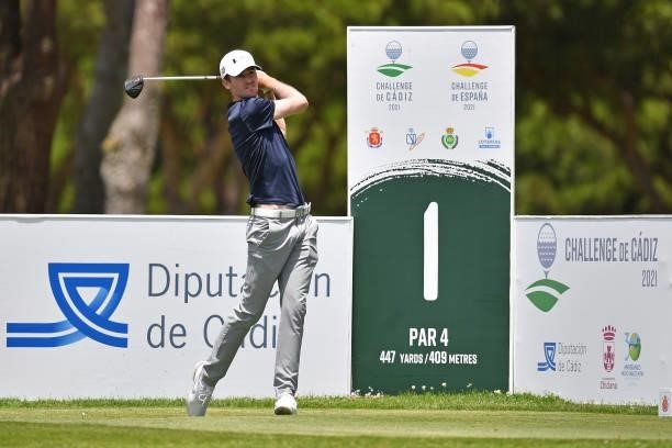 Andrew Wilson of England tees off on the first hole during Day One of the Challenge de Cadiz at Iberostar Real Club de Golf Novo Sancti Petri on June...