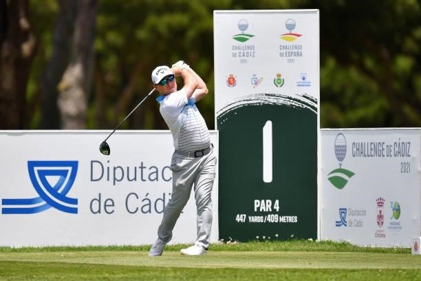 Craig Ross of Scotland tees off on the first hole during Day One of the Challenge de Cadiz at Iberostar Real Club de Golf Novo Sancti Petri on June...