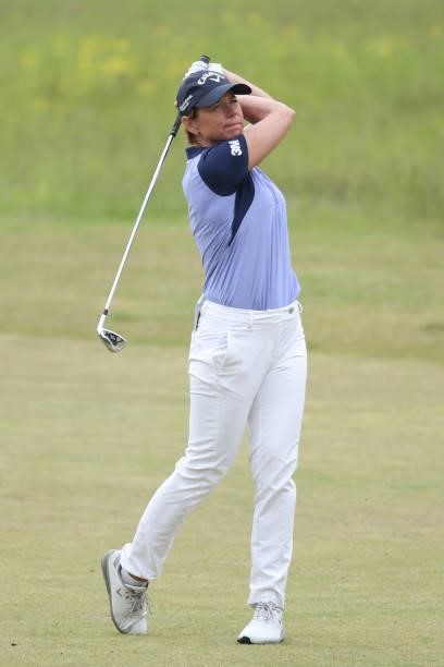 Annika Sorenstam of Sweden hits her second shot on the 7th hole during the first round of The Scandinavian Mixed Hosted by Henrik and Annika at...