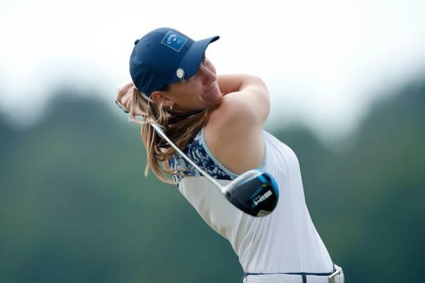 Magdalena Simmermacher of Argentina tees off on the 4th hole during the first round of The Scandinavian Mixed Hosted by Henrik and Annika at Vallda...