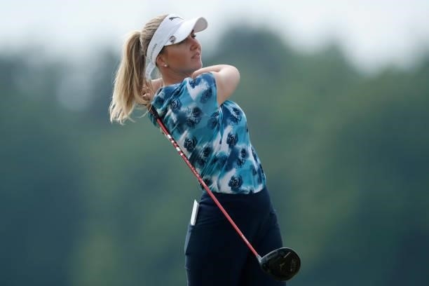 Olivia Cowan of Germany tees off on the 4th hole during the first round of The Scandinavian Mixed Hosted by Henrik and Annika at Vallda Golf &...