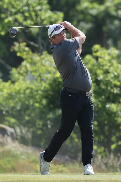 Ryan Fox of New Zealand tees off on the 12th hole during the first round of The Scandinavian Mixed Hosted by Henrik and Annika at Vallda Golf &...