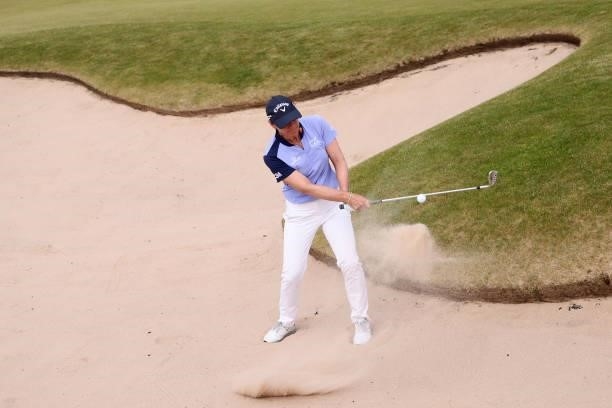 Annika Sorenstam of Sweden hits a bunker shot on the 11th hole during the first round of The Scandinavian Mixed Hosted by Henrik and Annika at Vallda...