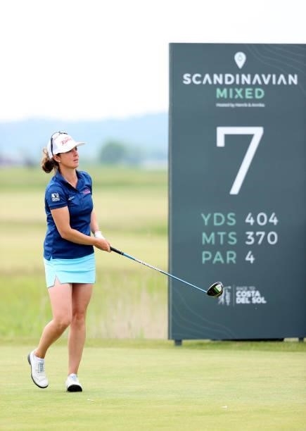 Christine Wolf of Austria tees off on the 7th hole during the first round of The Scandinavian Mixed Hosted by Henrik and Annika at Vallda Golf &...