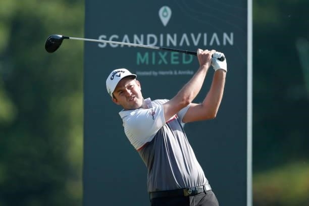 Ashley Chesters of England tees off on the 7th hole during the first round of The Scandinavian Mixed Hosted by Henrik and Annika at Vallda Golf &...
