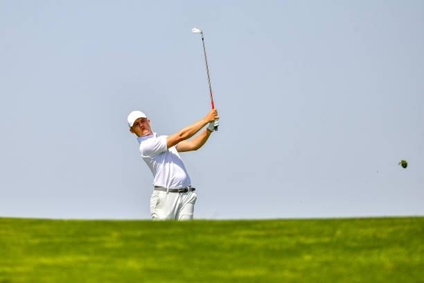 Kristof Ulenaers of Belgium plays his second shot on the sixth hole during Day One of the Challenge de Cadiz at Iberostar Real Club de Golf Novo...