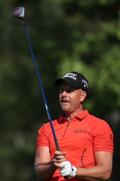 Henrik Stenson of Sweden tees off on the 17th hole during the first round of The Scandinavian Mixed Hosted by Henrik and Annika at Vallda Golf &...