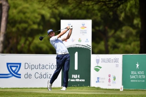 Thomas Rosenmuller of Germany tees off on the first hole during Day One of the Challenge de Cadiz at Iberostar Real Club de Golf Novo Sancti Petri on...