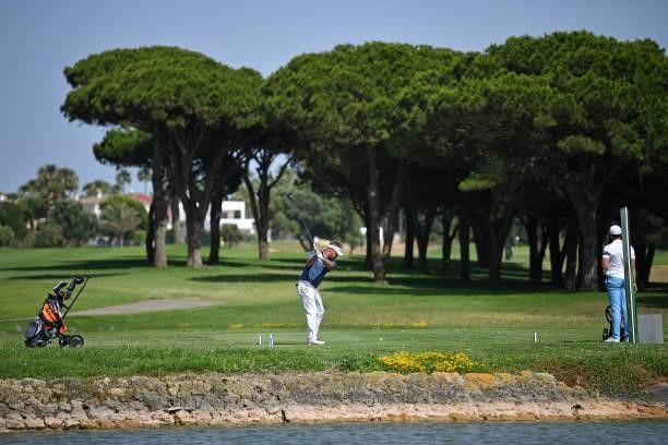 Mikael Lundberg of Sweden tees off on the second hole during Day One of the Challenge de Cadiz at Iberostar Real Club de Golf Novo Sancti Petri on...