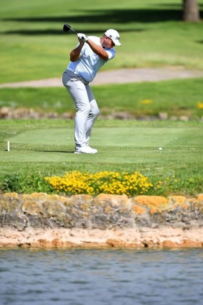 Jonathan Thomson of England tees off on the second hole during Day One of the Challenge de Cadiz at Iberostar Real Club de Golf Novo Sancti Petri on...