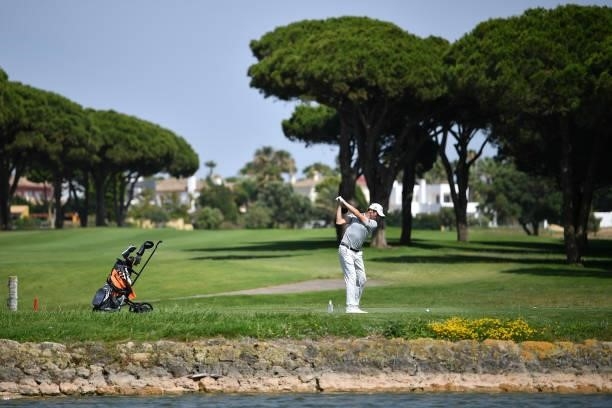 Grégory Bourdy of France tees off on the second hole during Day One of the Challenge de Cadiz at Iberostar Real Club de Golf Novo Sancti Petri on...