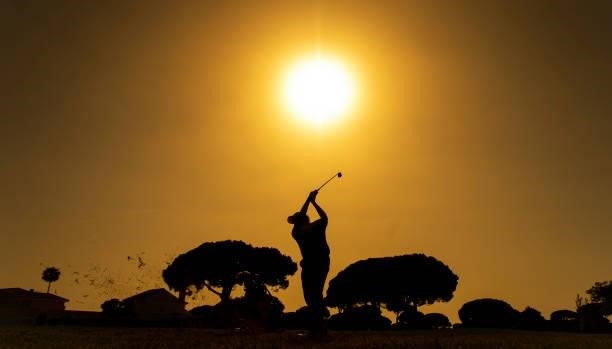 Dominic Foos of Germany plays his second shot on the sixteenth hole during Day One of the Challenge de Cadiz at Iberostar Real Club de Golf Novo...