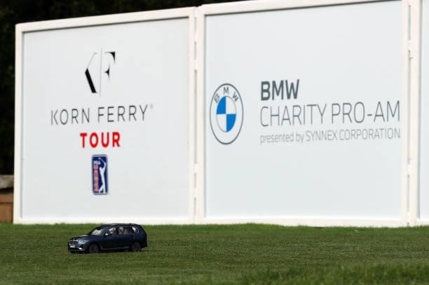Car tee marker sits on the 10th tee during the first round of the BMW Charity Pro-Am presented by Synnex Corporation at the Thornblade Club on June...