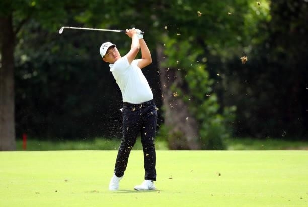 Kevin Yu of Chinese Taipei plays a shot on the 12th hole during the first round of the BMW Charity Pro-Am presented by Synnex Corporation at the...