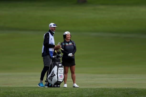 Christina Kim of the United States prepares to hit on the 11th hole during the first round of the LPGA Mediheal Championship at Lake Merced Golf Club...