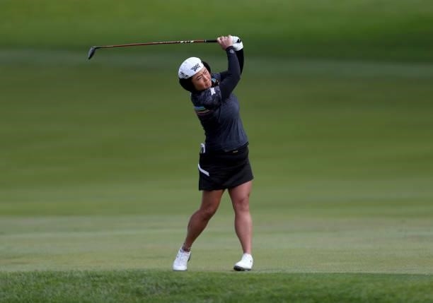 Christina Kim of the United States hits on the 11th hole during the first round of the LPGA Mediheal Championship at Lake Merced Golf Club on June...