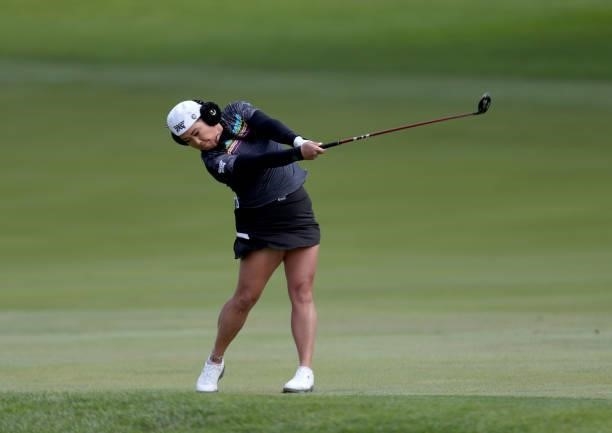 Christina Kim of the United States hits on the 11th hole during the first round of the LPGA Mediheal Championship at Lake Merced Golf Club on June...