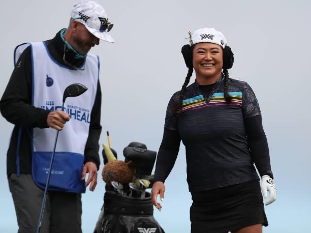 Christina Kim of the United States prepares to tee off from the 11th hole during the first round of the LPGA Mediheal Championship at Lake Merced...