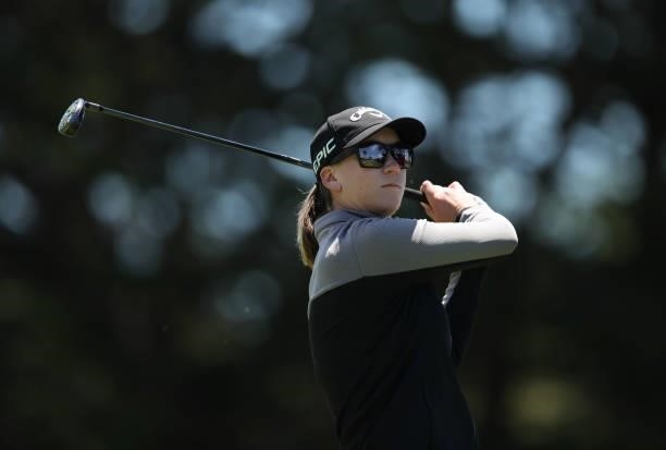 Jenny Coleman of the United States tees off from the 9th hole during the first round of the LPGA Mediheal Championship at Lake Merced Golf Club on...