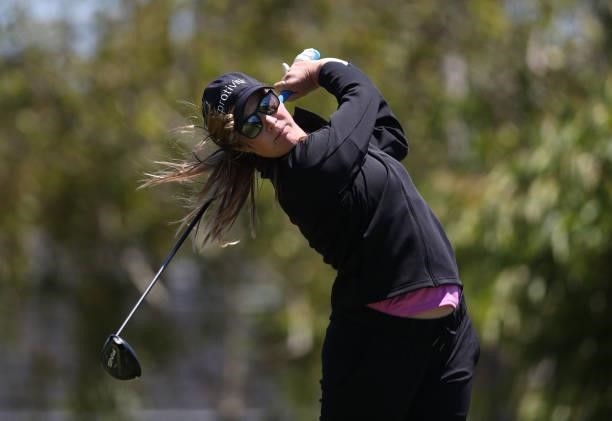Jennifer Kupcho of the United States tees off from the 2nd hole during the first round of the LPGA Mediheal Championship at Lake Merced Golf Club on...