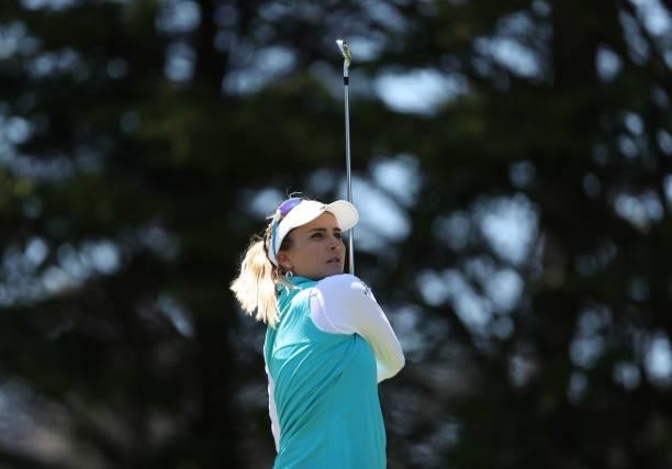 Lexi Thompson of the United States tees off from the 4th hole during the first round of the LPGA Mediheal Championship at Lake Merced Golf Club on...