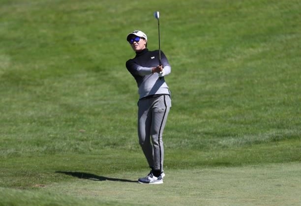 Jennifer Song of the United States hits from the 7th hole during the first round of the LPGA Mediheal Championship at Lake Merced Golf Club on June...