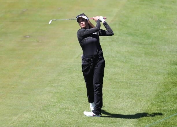 Gerina Piller of the United States hits from the 6th hole during the first round of the LPGA Mediheal Championship at Lake Merced Golf Club on June...