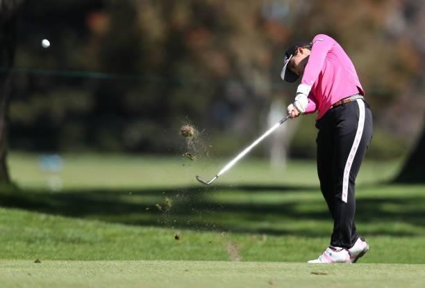 Suzuka Yamaguchi of Japan hits from the 7th hole during the first round of the LPGA Mediheal Championship at Lake Merced Golf Club on June 10, 2021...