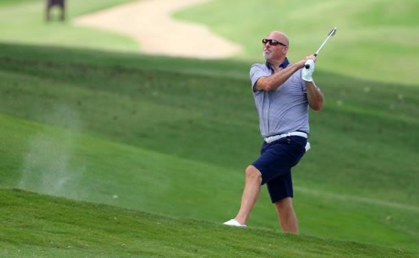 Dan Minerva plays from the bunker on the third hole during the first round of the BMW Charity Pro-Am presented by Synnex Corporation at the...