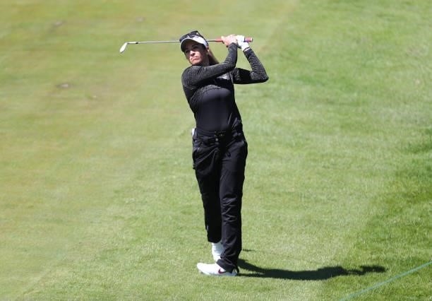 Gerina Piller of the United States hits from the 6th hole during the first round of the LPGA Mediheal Championship at Lake Merced Golf Club on June...