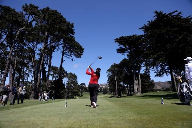 Inbee Park of South Korea tees off from the 9th hole during the first round of the LPGA Mediheal Championship at Lake Merced Golf Club on June 10,...