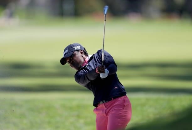 Mariah Stackhouse of the United States hits from the 7th hole during the first round of the LPGA Mediheal Championship at Lake Merced Golf Club on...
