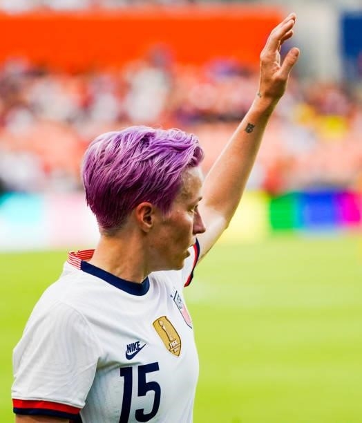 Megan Rapinoe of the United States signals before kicking a corner kick during the first half of the 2021 WNT Summer Series friendly against Portugal...