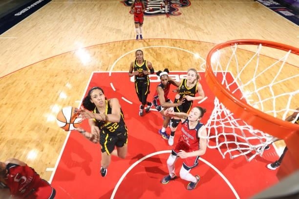 Arella Guirantes of the Los Angeles Sparks shoots the ball against the Washington Mystics on June 10, 2021 at Entertainment & Sports Arena in...