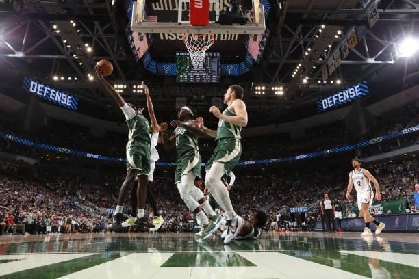 Bobby Portis of the Milwaukee Bucks shoots the ball during the game against the Brooklyn Nets during Round 2, Game 3 of the 2021 NBA Playoffs on June...