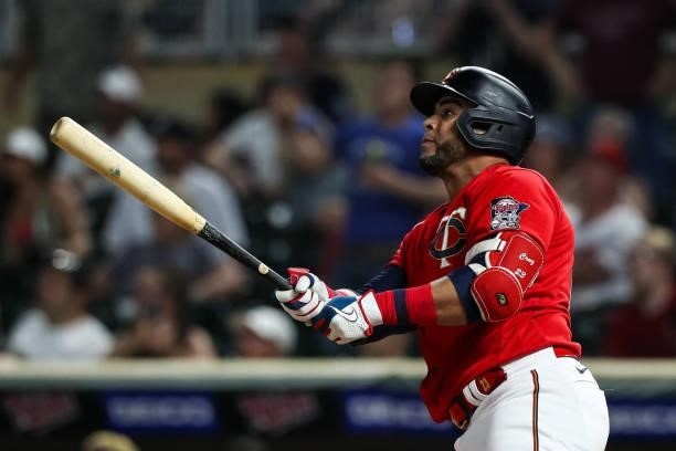 Nelson Cruz of the Minnesota Twins hits a two-run walk off home run against the New York Yankees in the ninth inning of the game at Target Field on...